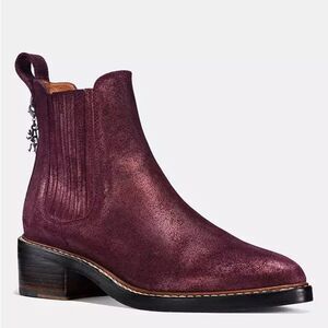 Coach Bowery Chelsea Boot Maroon Glitter Suede Western Leather Women’s Size 9.5